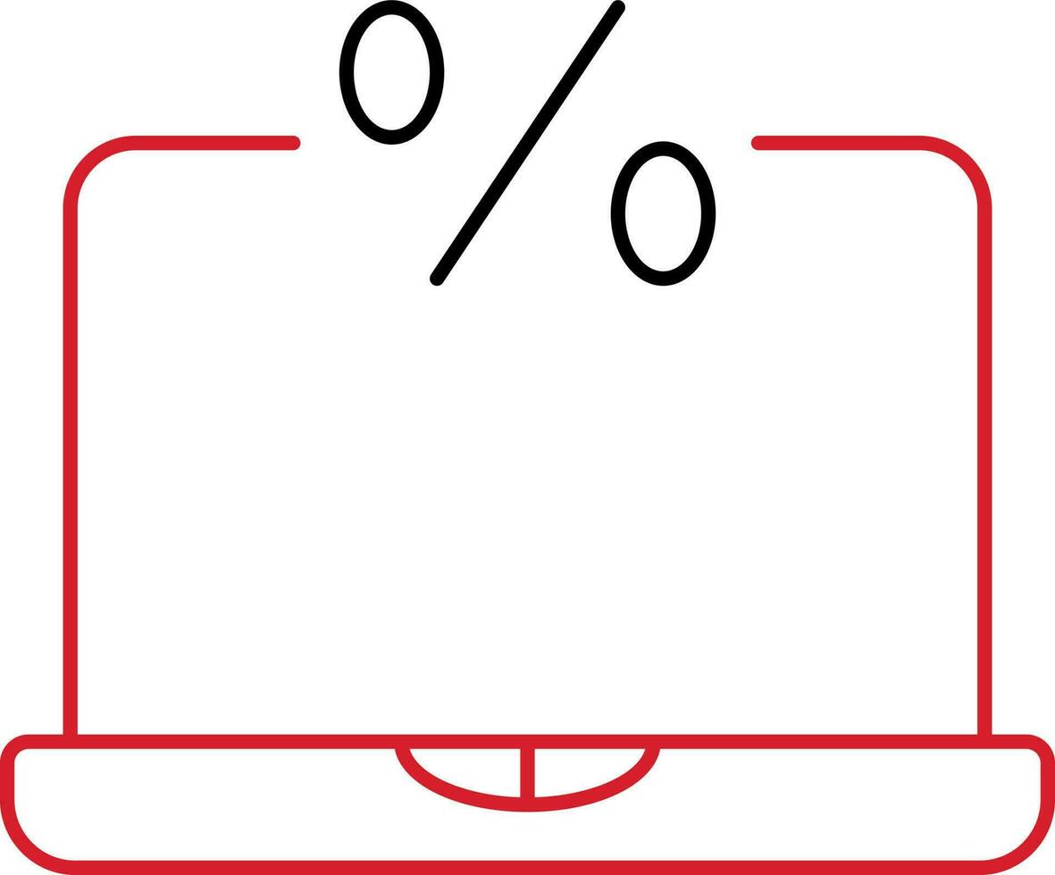 percentage symbool met laptop rood en zwart schets icoon. vector