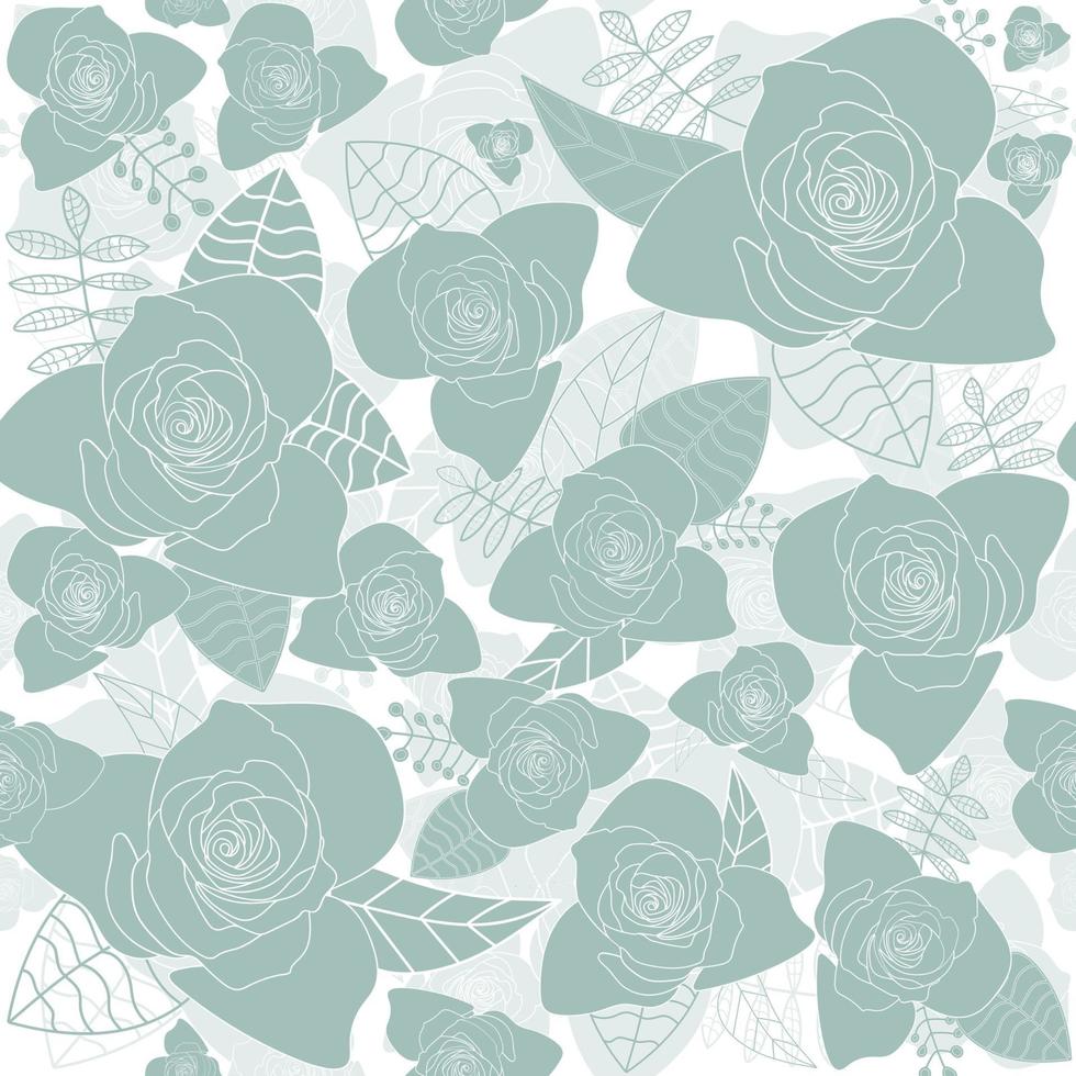 roze bloemen silhouetten pastel blauw naadloze patroon vector