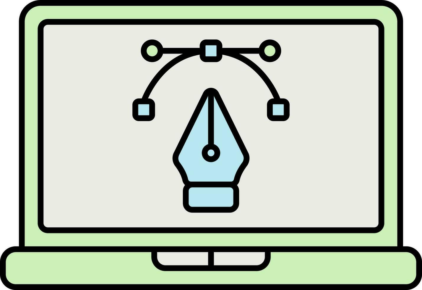 vlak stijl pen gereedschap in laptop scherm blauw en groen icoon. vector