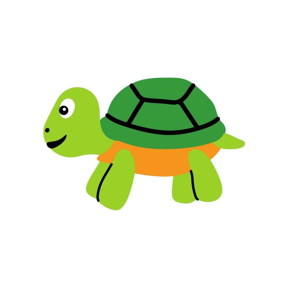 schattig en grappig groen schildpad met bruin schelp. kant visie van gelukkig schildpad karakter staand geïsoleerd Aan wit achtergrond. kinderachtig gekleurde vlak vector illustratie