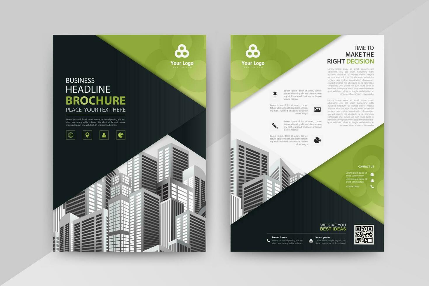 abstract meetkundig bedrijf vector sjabloon voor brochure, jaar- rapport, tijdschrift, poster, zakelijke presentatie, portefeuille, folder, markt, infographic met groen kleur grootte a4, voorkant en terug