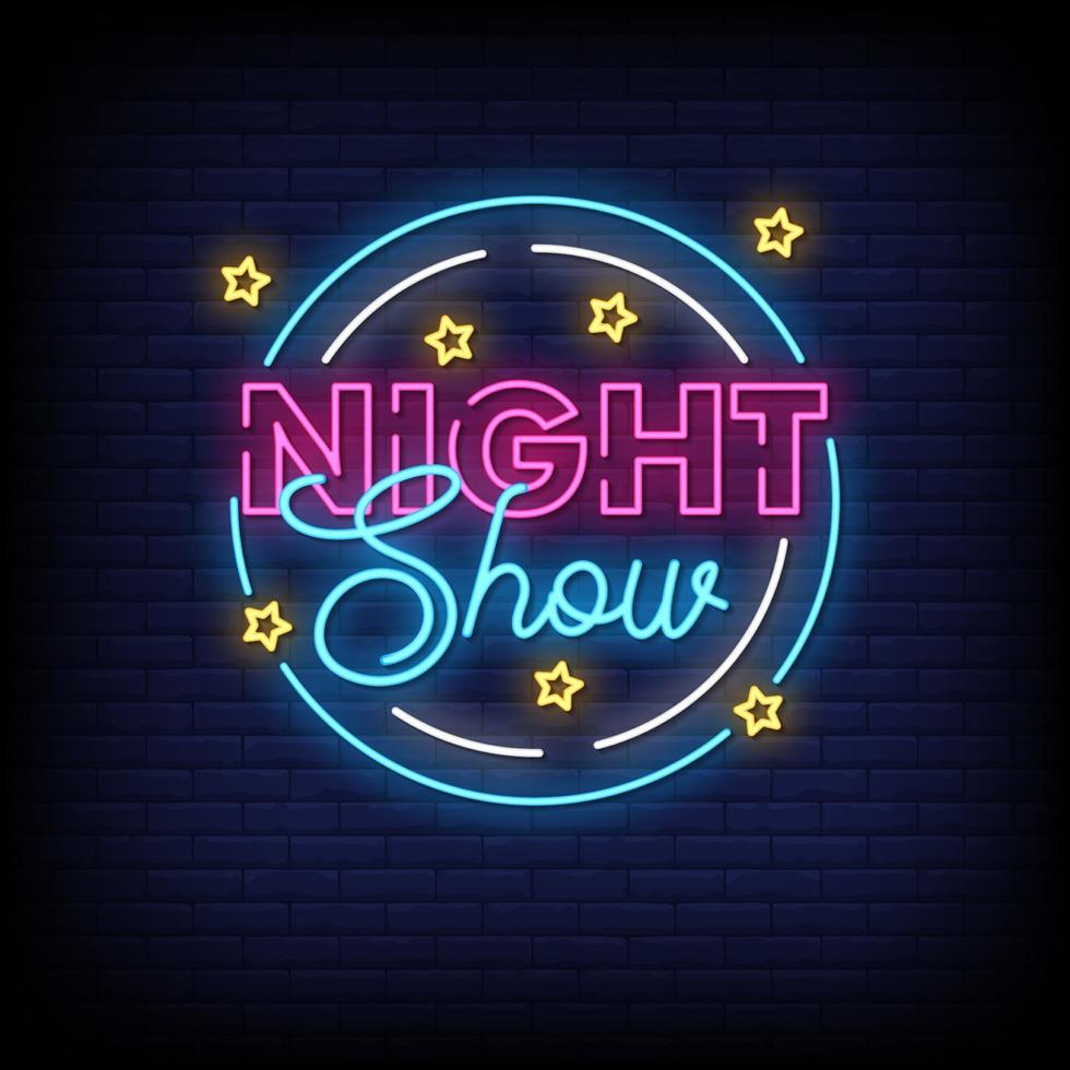nachtshow neonreclames stijl tekst vector