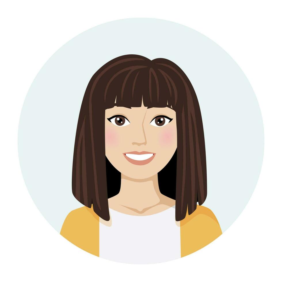 vrouw avatar, brunette vrouw portret. vector illustratie van een vrouw karakter in een modern kleur stijl