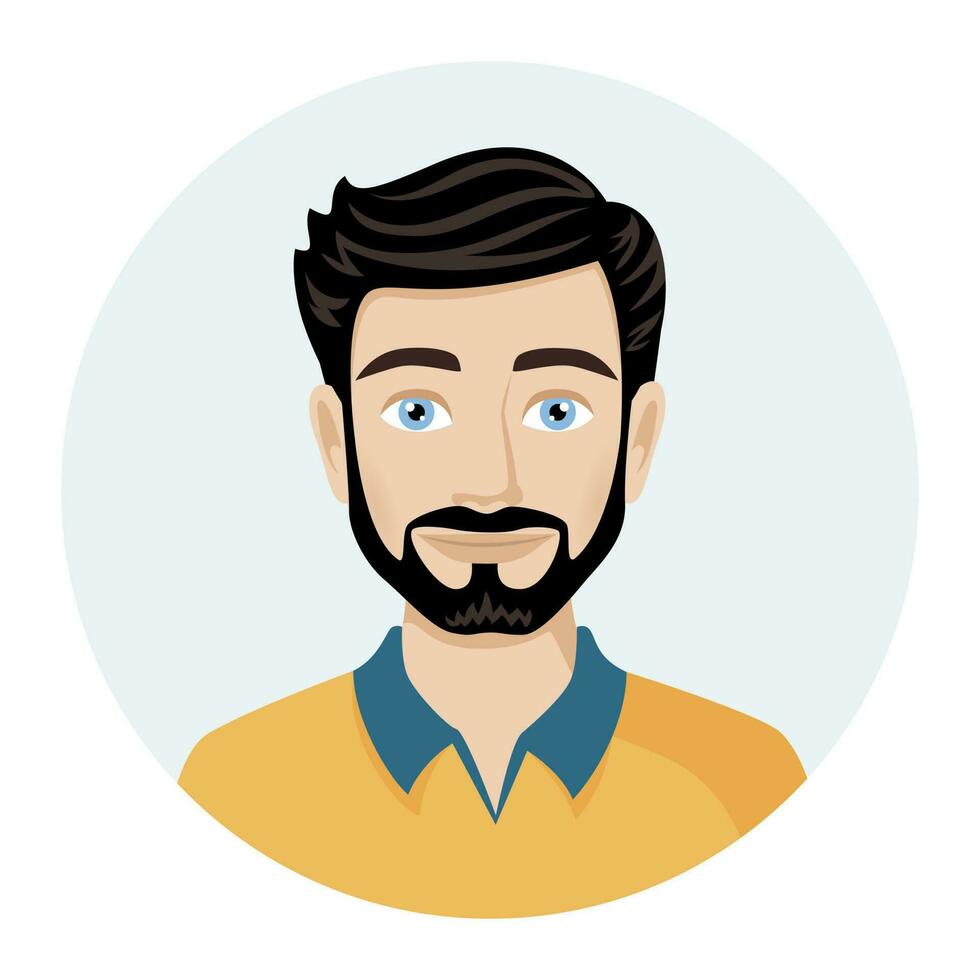 mannetje avatar, portret van een jong Mens met een baard. vector illustratie van mannetje karakter in modern kleur stijl