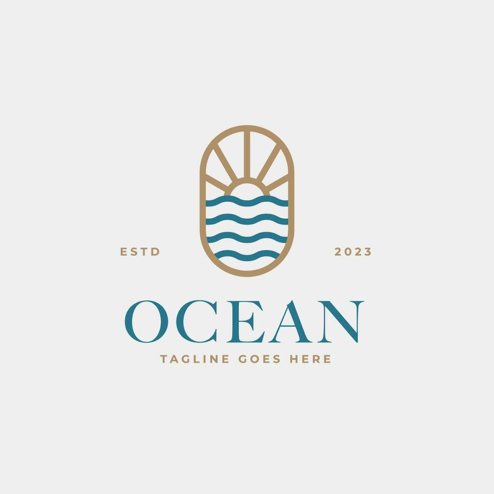 creatief minimalistische strand oceaan insigne logo ontwerp concept vector illustratie idee