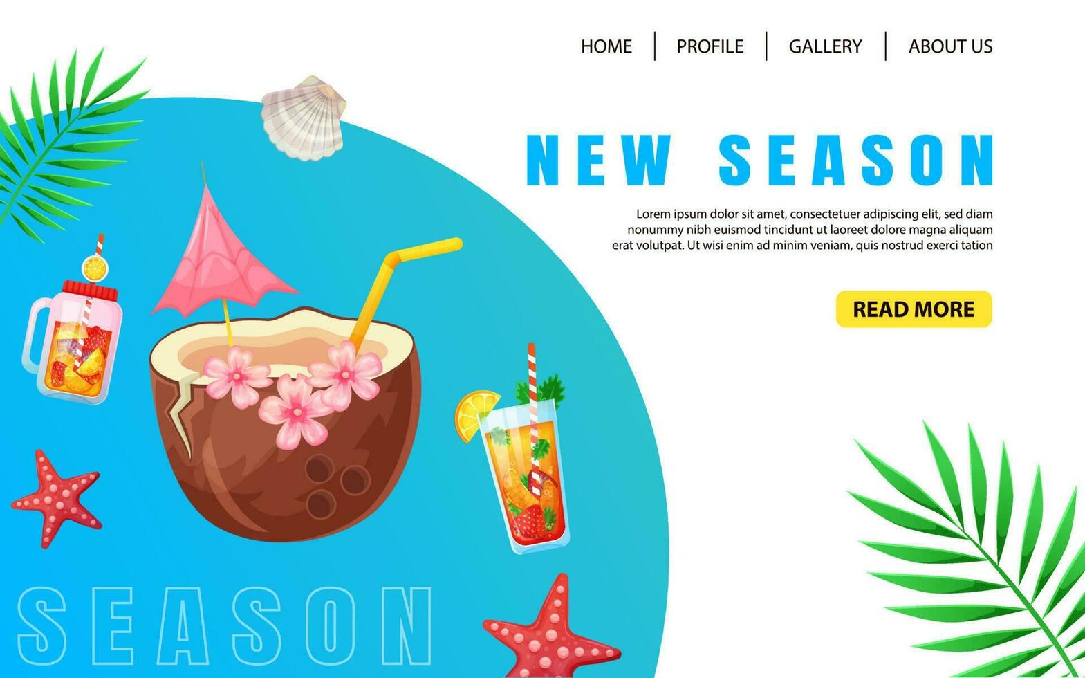 creatief zomer landen bladzijde ontwerp in modieus kleuren met cocktails en zomer drankjes. web bladzijde ontwerp. vector sjabloon. modern vector illustratie concept voor website.