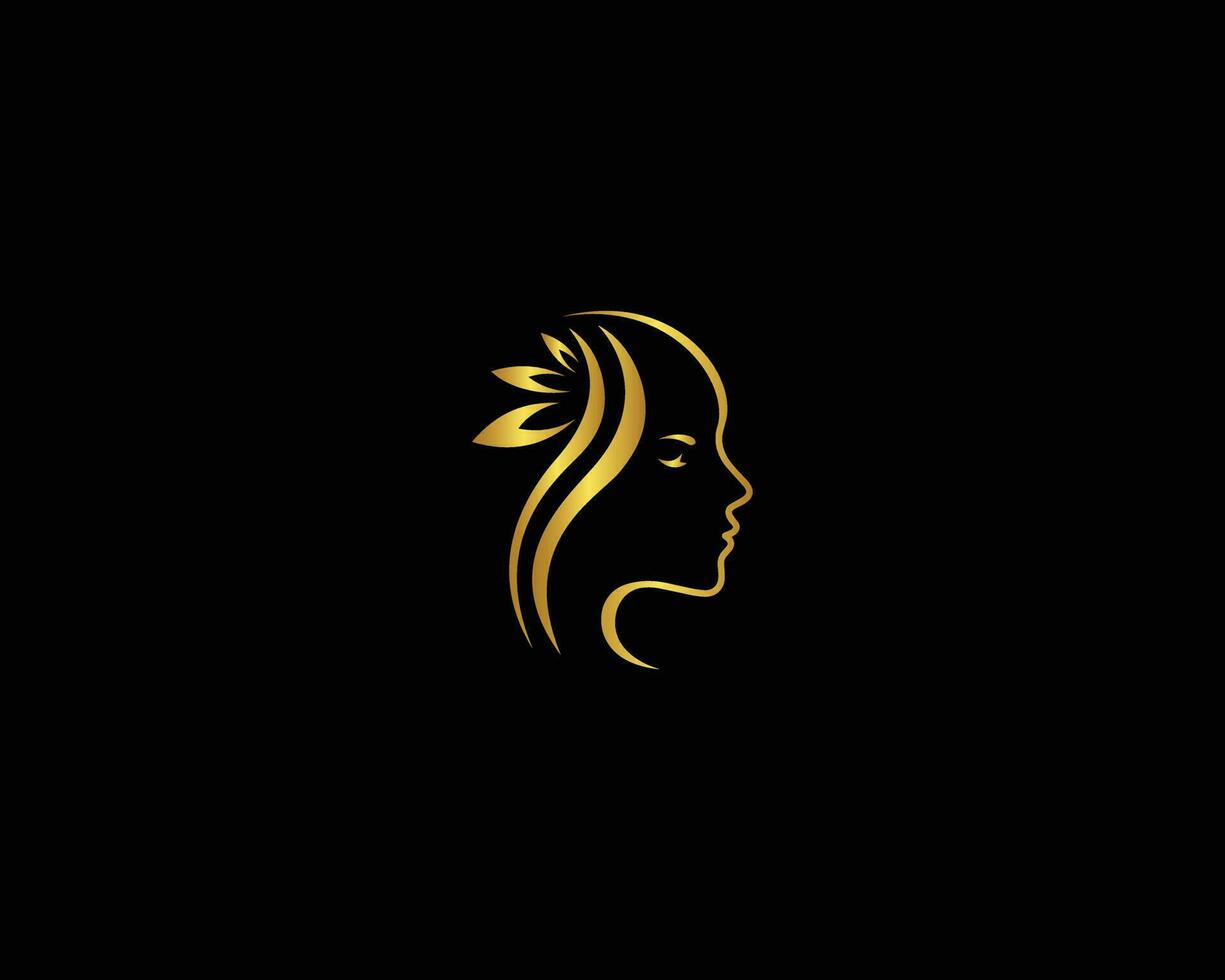 vrouw schoonheid huid blad logo ontwerp. kunstmatig en haar- salon modern lineair creatief vector sjabloon.