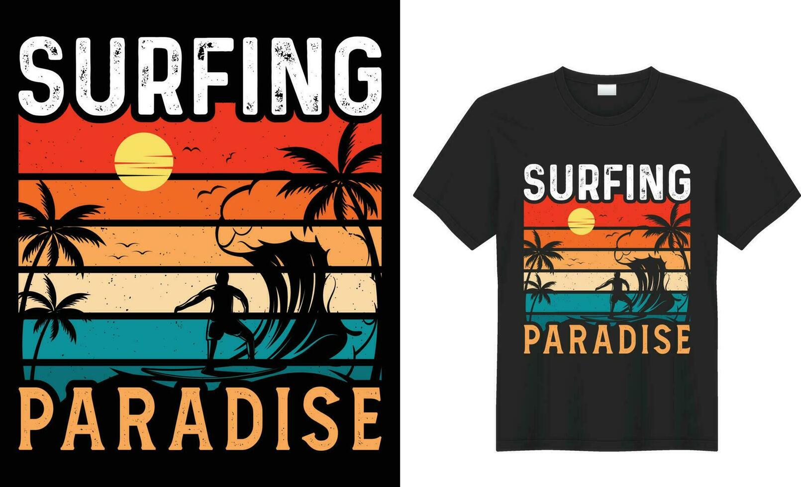 zomer t-shirt ontwerp. zomer paradijs, surfen paradijs, pauze de golven, zee strand, Californië strand, de kerstman monica strand met palm bomen silhouetten, typografie, afdrukken, vector illustratie.wereldwijd stalen.