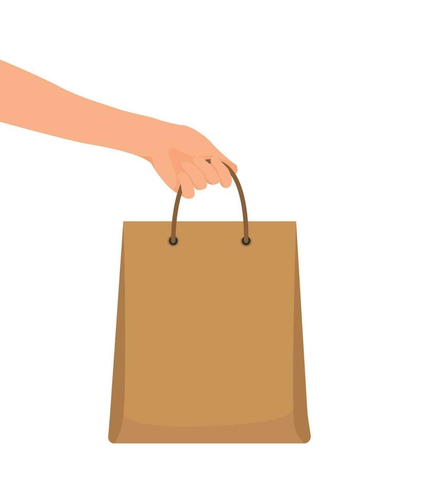 hand- Holding boodschappen doen zak papier vector