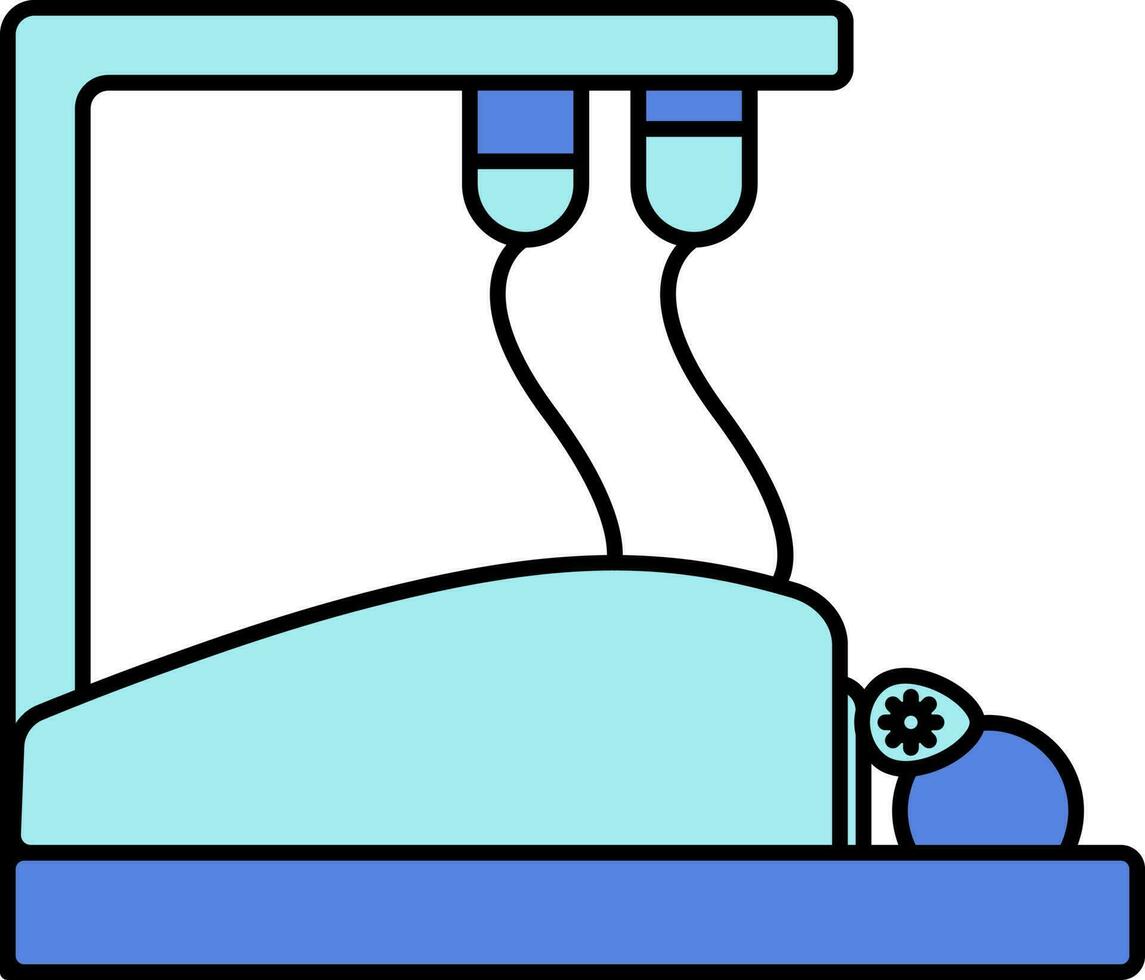 geduldig in bed Aan een druppelen icoon in blauw kleur. vector