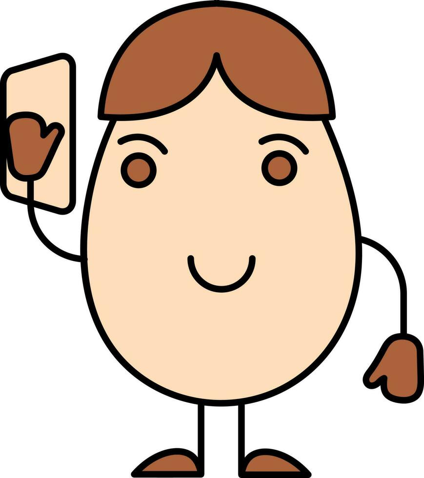 geïsoleerd tekenfilm ei nemen selfie in bruin en perzik kleur. vector