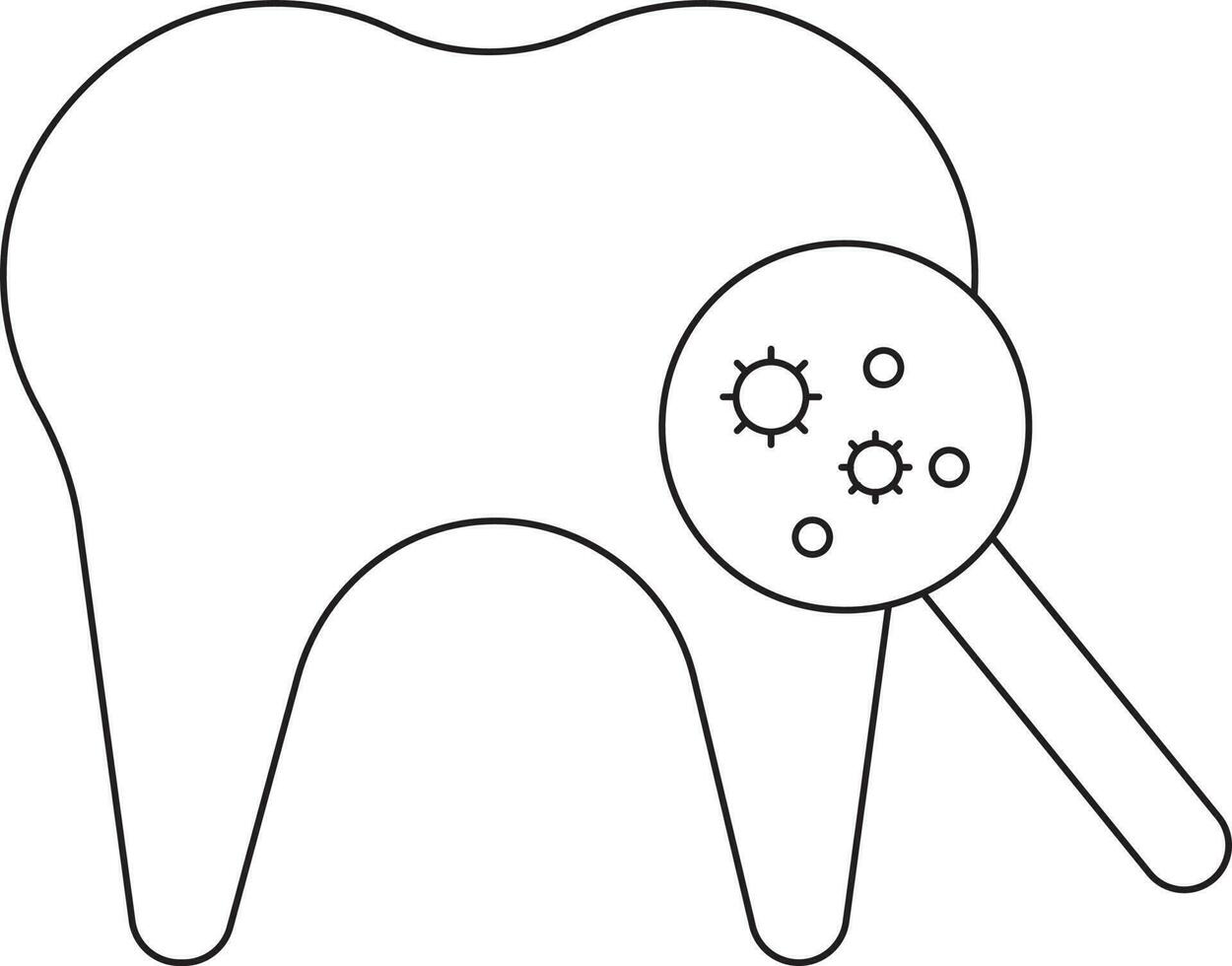 zoeken bacterie tand icoon in zwart lijn kunst. vector