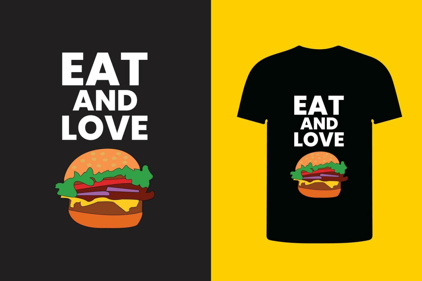 eten en liefde hamburger t overhemd ontwerp, hamburger illustratie t overhemd vector