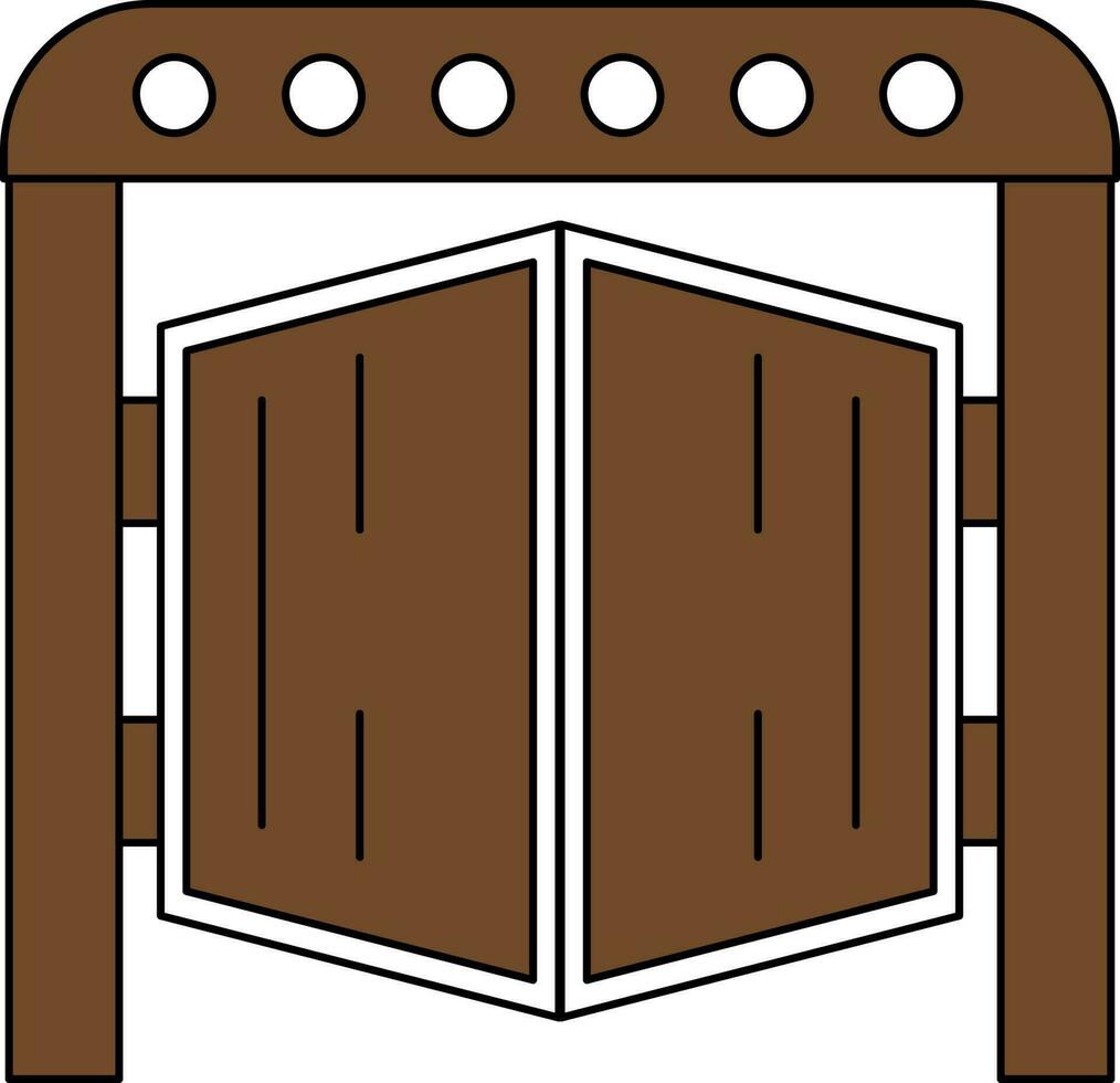stal poort icoon in bruin en wit kleur. vector