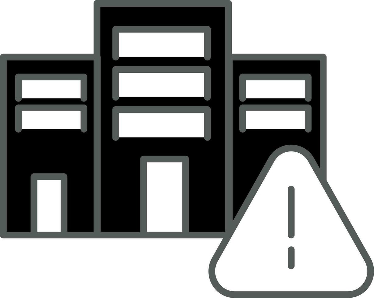 gebouw met waarschuwing teken icoon in zwart en wit kleur. vector