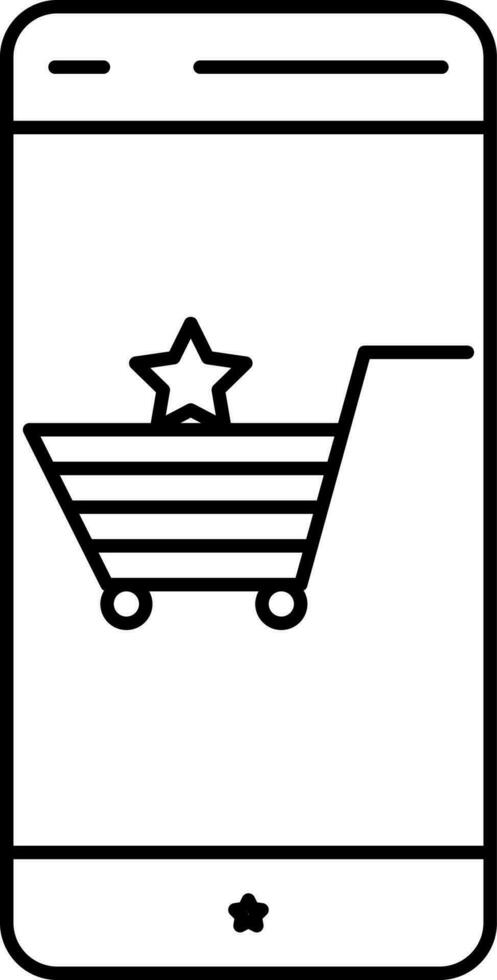 lineair stijl boodschappen doen kar in smartphone icoon. vector