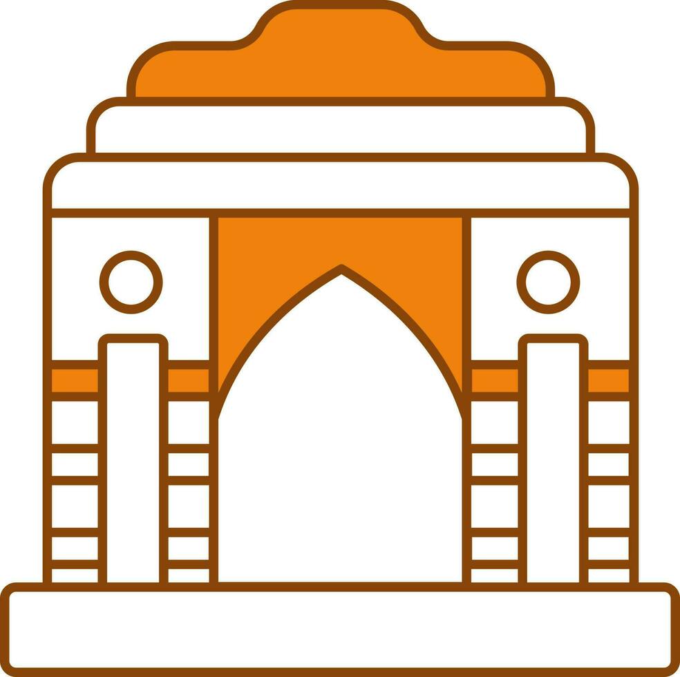 Indië poort icoon in oranje en wit kleur. vector
