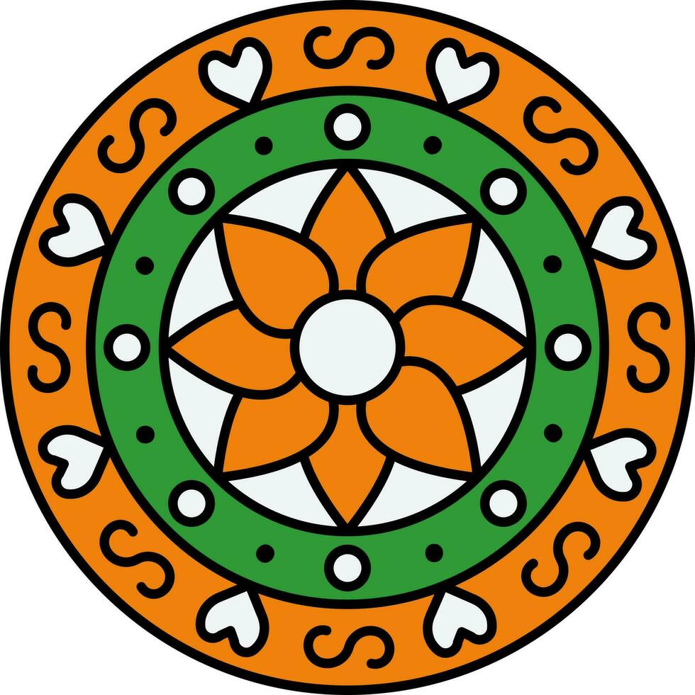 driekleur mandala of rangoli icoon in vlak stijl. vector