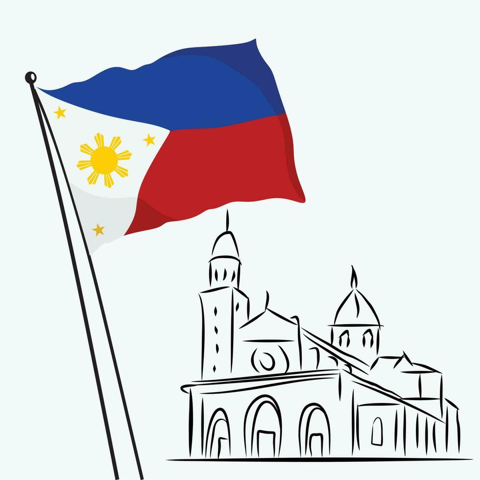manilla vector illustratie sjabloon banier Filipijns nationaal dag met Filipijns vlag ontwerp nationaal dag banier ontwerp en illustratie van een kerk