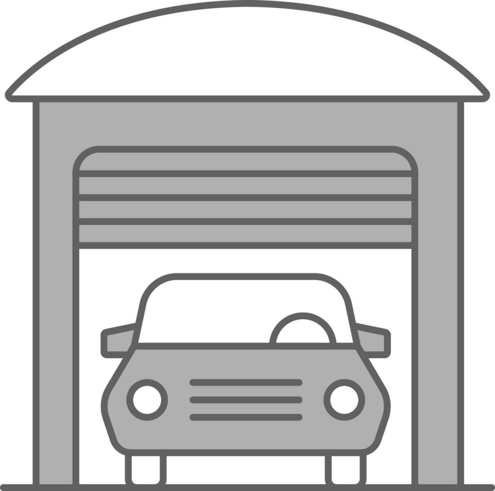 vlak auto in garage grijs en wit icoon of symbool. vector