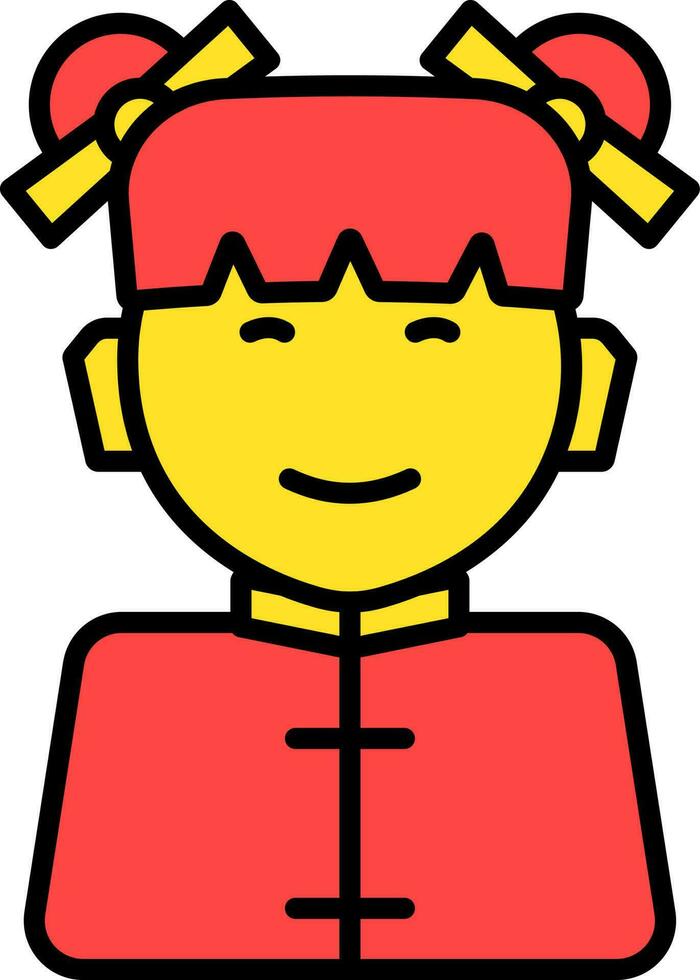 vlak stijl Chinese meisje karakter icoon in rood en geel kleur. vector