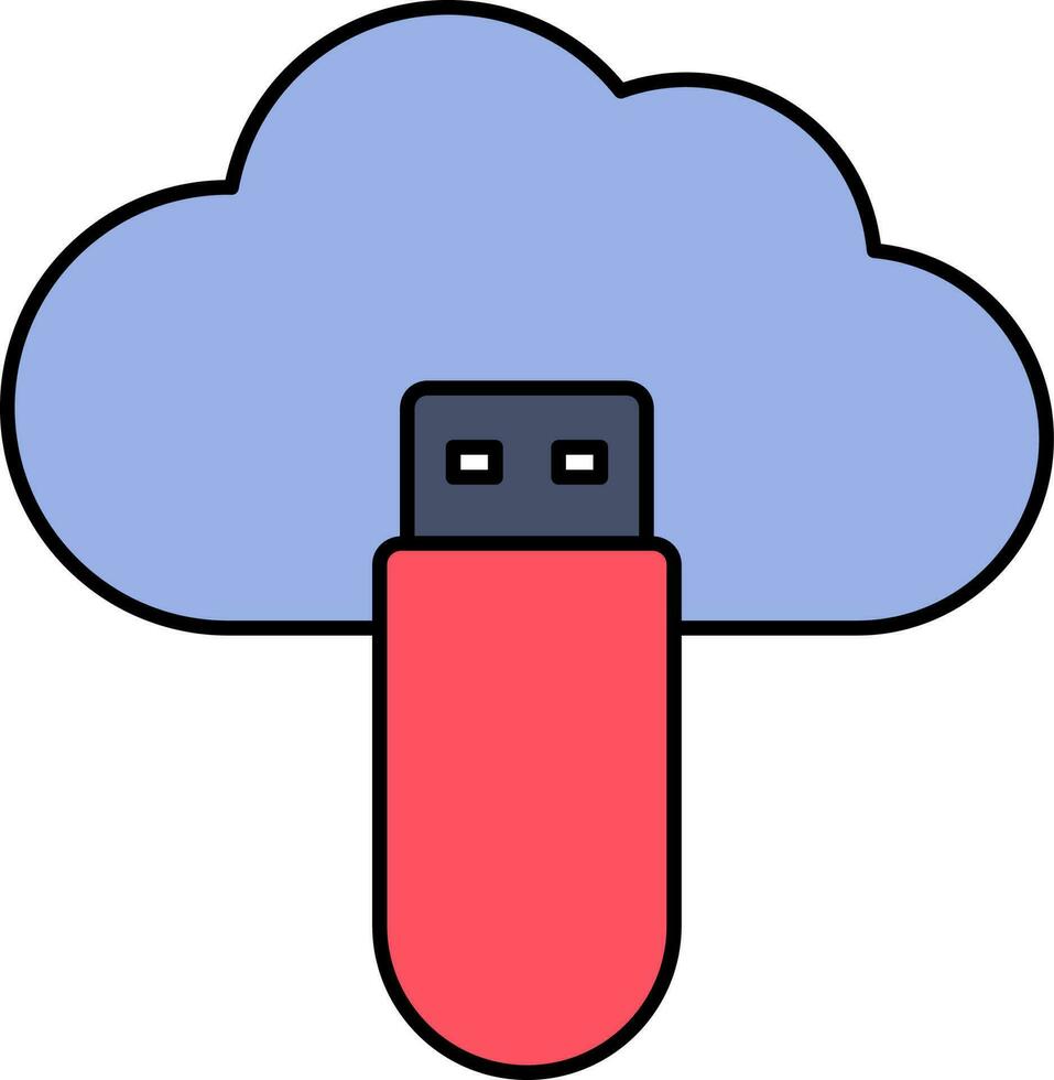 illustratie van wolk USB icoon in blauw en rood kleur. vector
