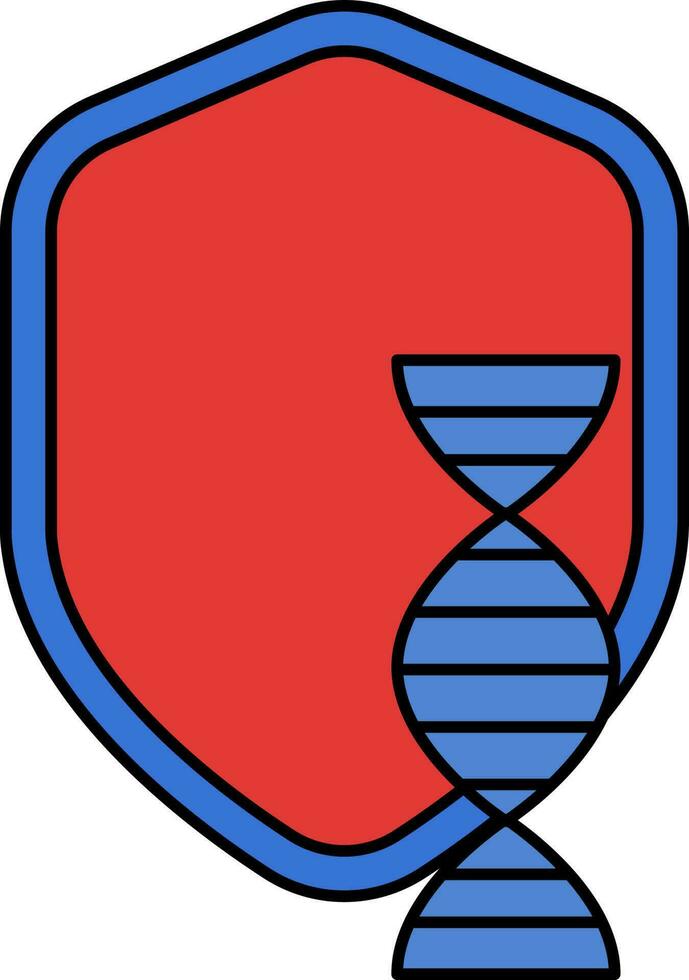 dna met schild icoon in rood en blauw kleur. vector