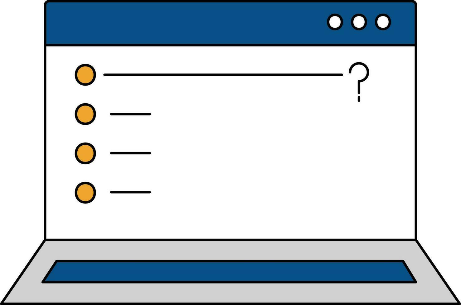 optioneel vraag in laptop scherm geel en blauw icoon. vector