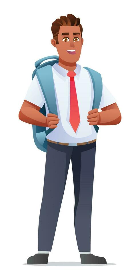 school- jongen vervelend uniform en rugzak. tekenfilm karakter illustratie vector