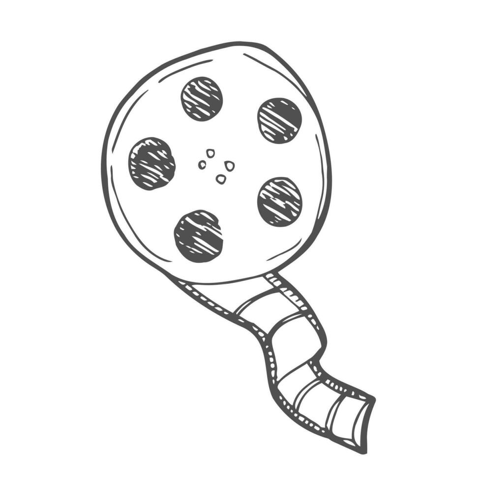 film camera haspel hand- getrokken schets tekening icoon. beweging film, film en bioscoop camera haspel vector schetsen illustratie voor afdrukken, web, mobiel en infographics geïsoleerd Aan wit achtergrond.