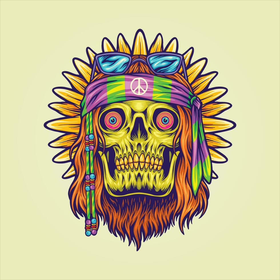 menselijk schedel retro hippie bloem kind illustraties vector illustraties voor uw werk logo, handelswaar t-shirt, stickers en etiket ontwerpen, poster, groet kaarten reclame bedrijf bedrijf