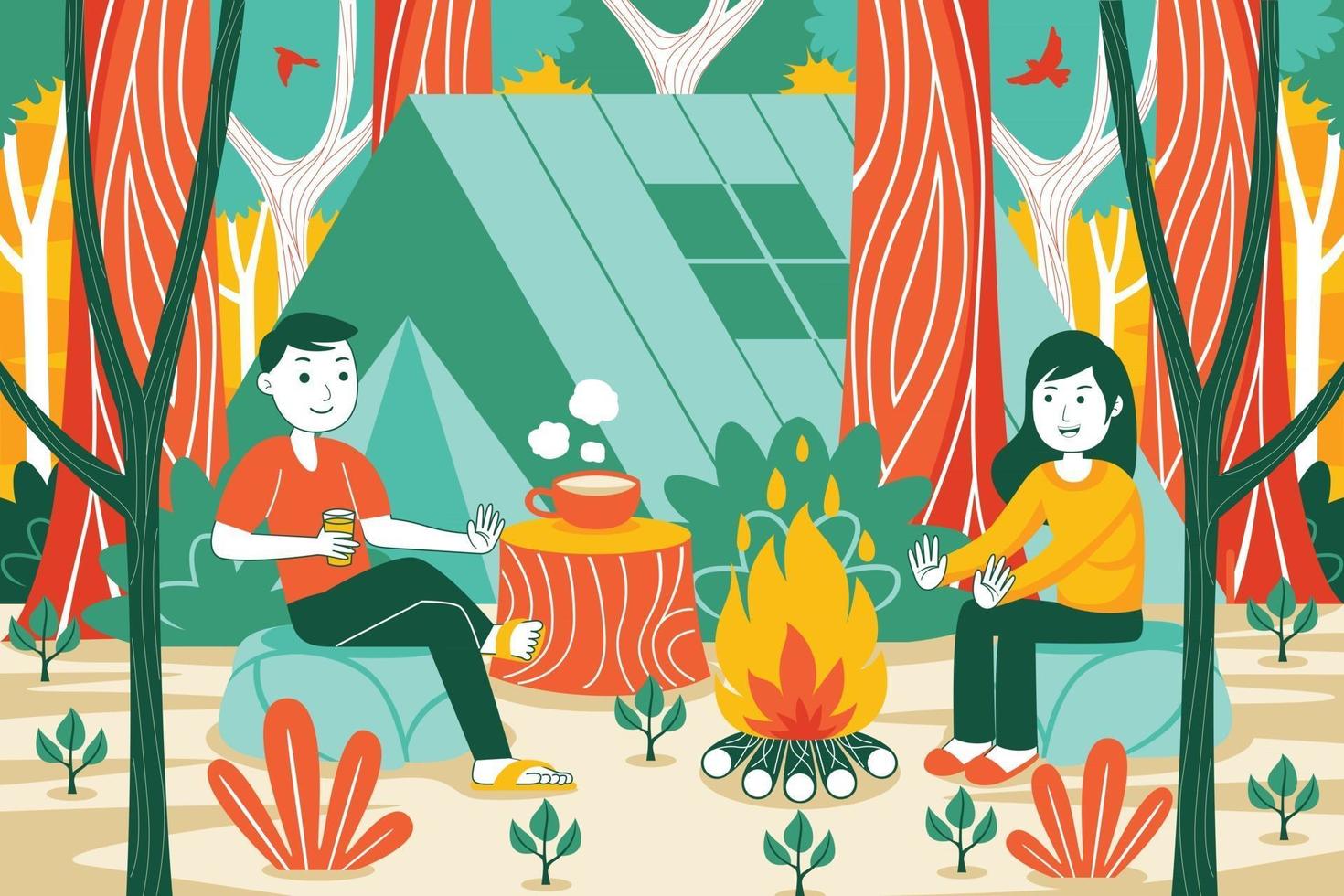 camping vectorillustratie in platte ontwerpstijl vector