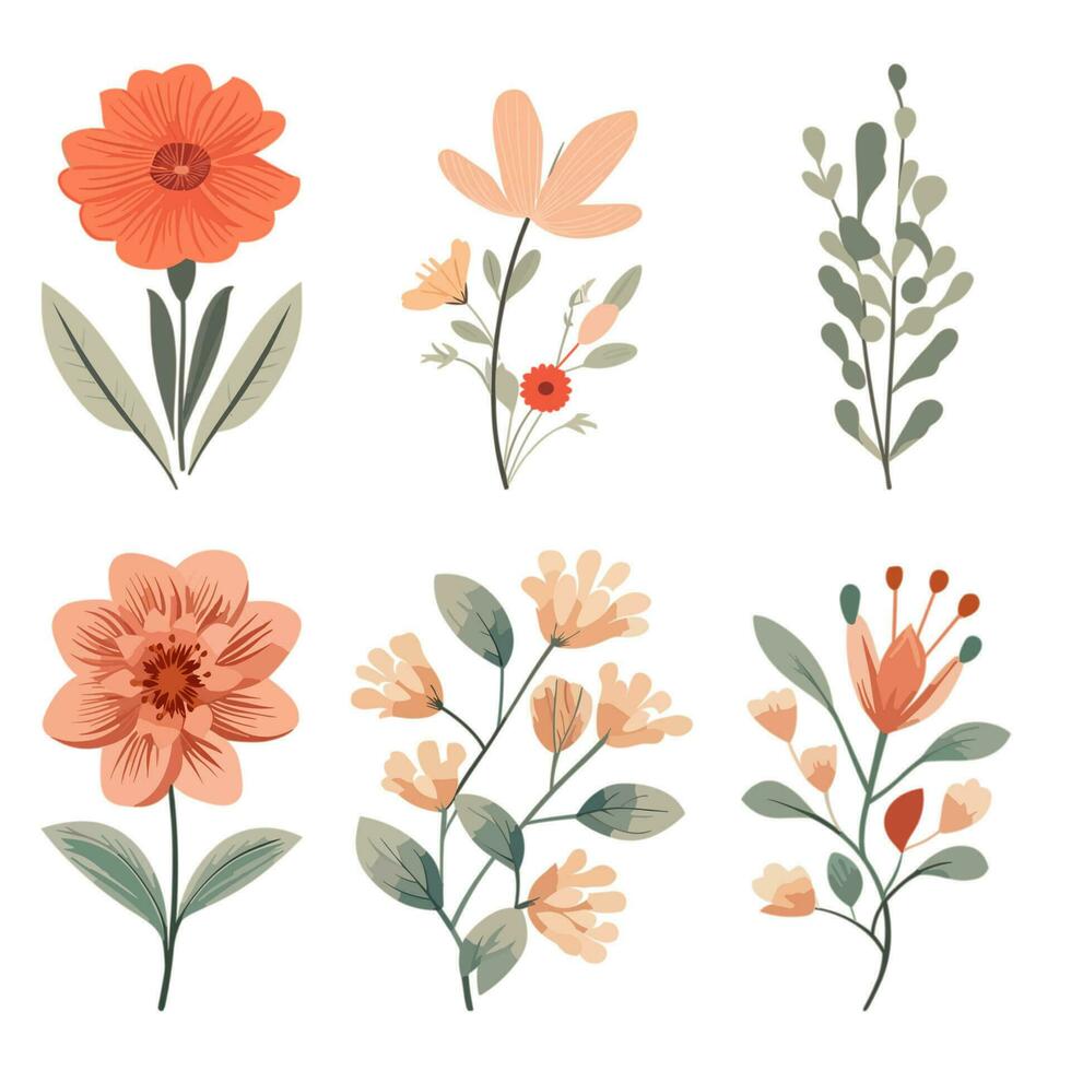 bloemen vector illustratie set. vlak. zacht kleuren.