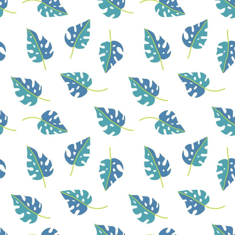 monstera blad tropisch naadloos patroon in groen en blauw kleuren. vector