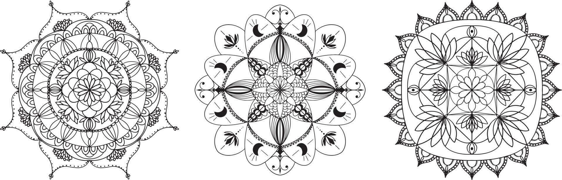 mandala vector grafiek. mandala met fabriek elementen. boeddhistisch symbolen. ronde mandala van de maan fase.