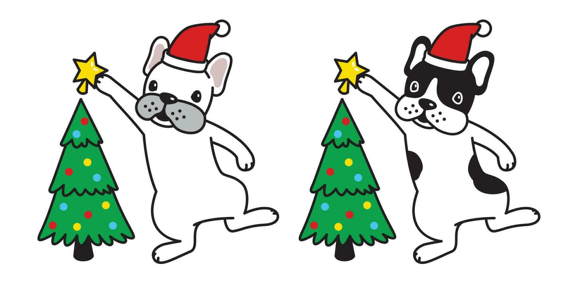 hond vector Kerstmis boom Frans bulldog de kerstman claus hoed Kerstmis ster icoon puppy tekenfilm karakter logo illustratie