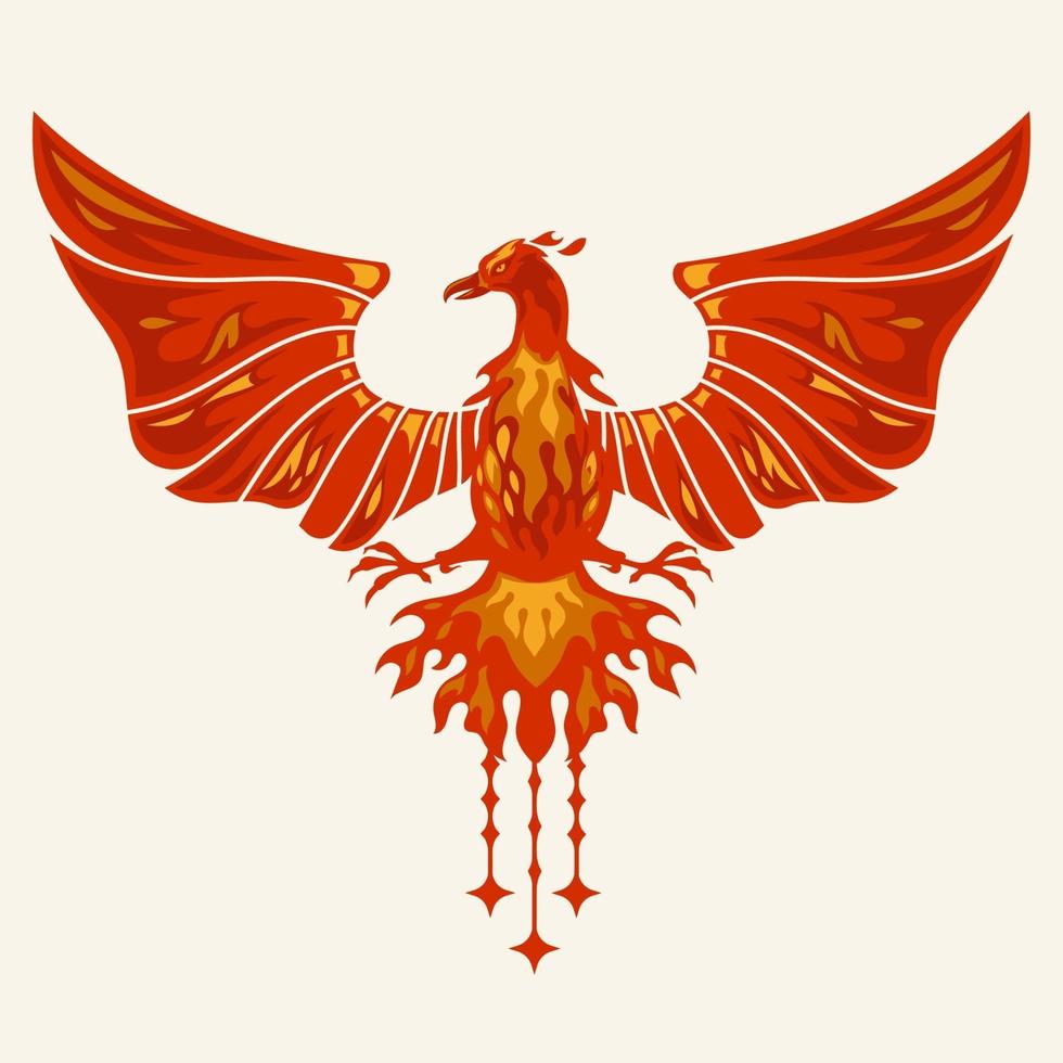 rood phoenix mascotte karakter logo-ontwerp met vuureffect vector