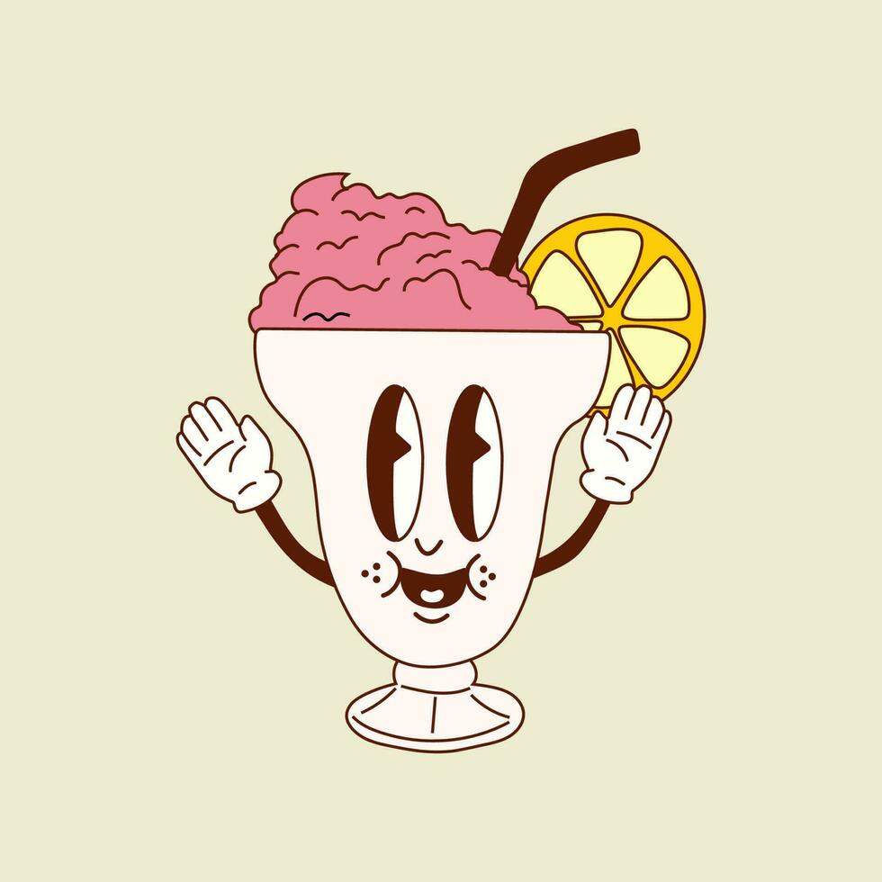 schattig gelukkig grappig milkshake Jaren 30 tekenfilm mascotte karakter jaren 40, jaren 50, Jaren 60 oud animatie stijl. vector