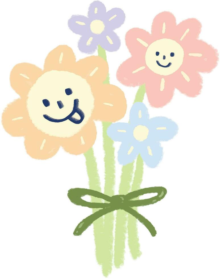 schattig smiley pastel kleur van bloemen boeket vector