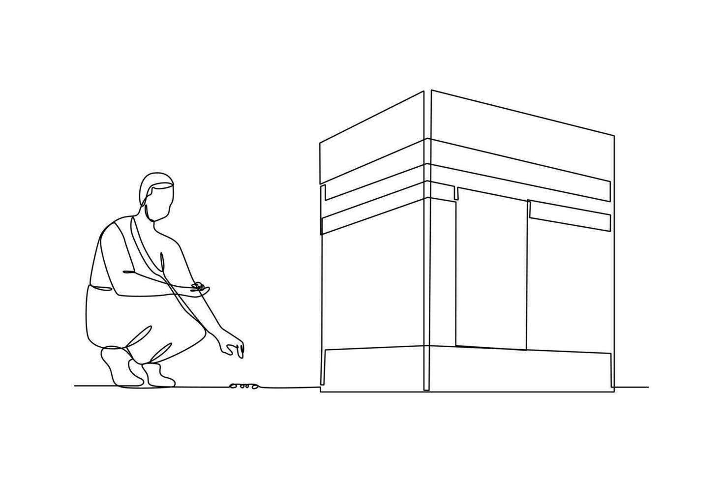 single een lijn tekening mannen Gooi jumrah. hadj en umrah werkzaamheid concept. doorlopend lijn tekening illustratie vector