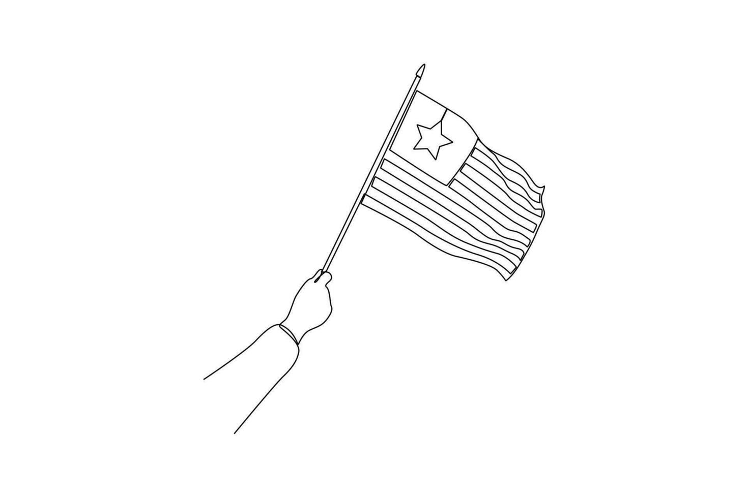 single een lijn tekening hand- verheven Verenigde Staten van Amerika vlag. onafhankelijk dag Verenigde Staten van Amerika concept. doorlopend lijn tekening illustratie vector