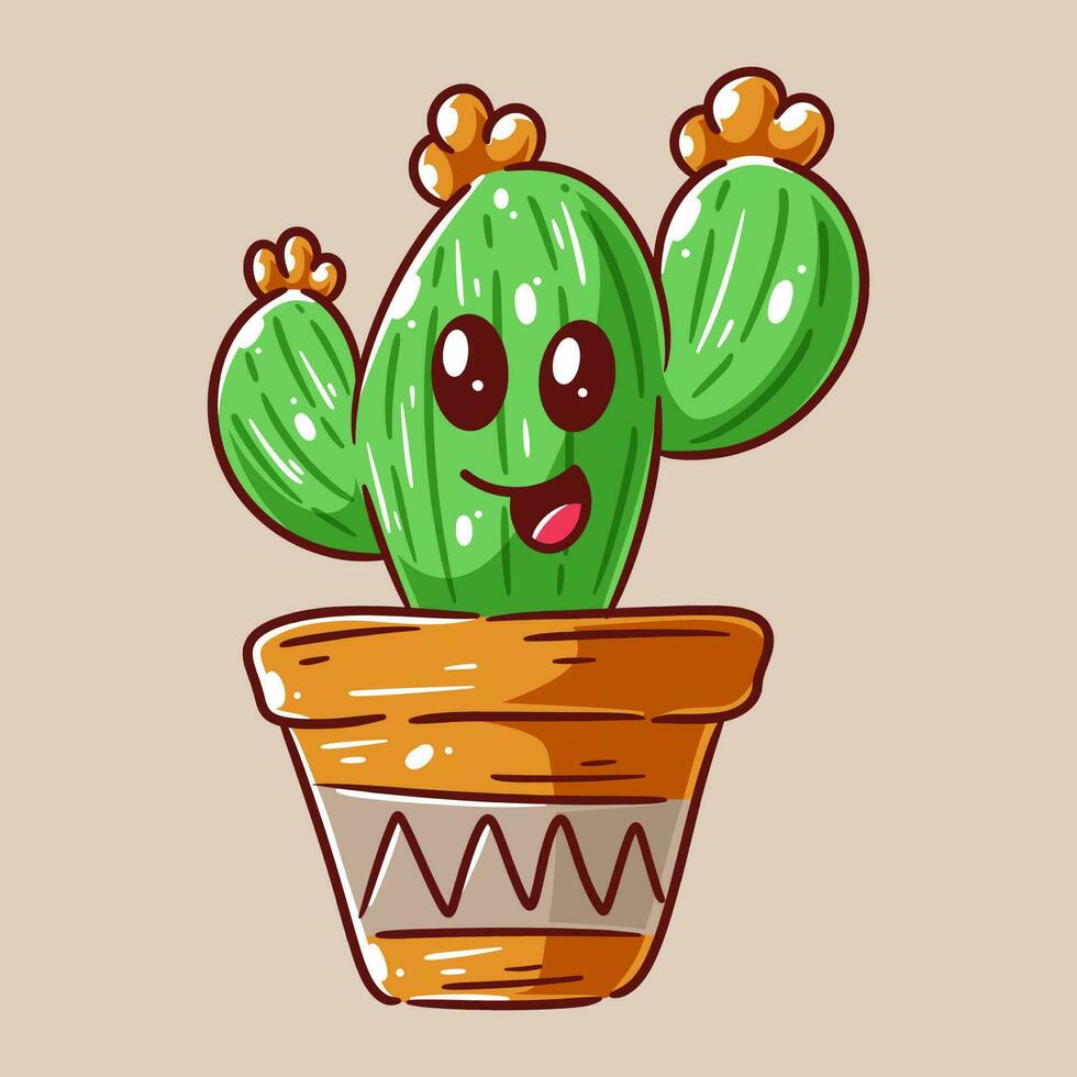 schattig gemoy cactus heeft een gelukkig lachend gelaats uitdrukking vector