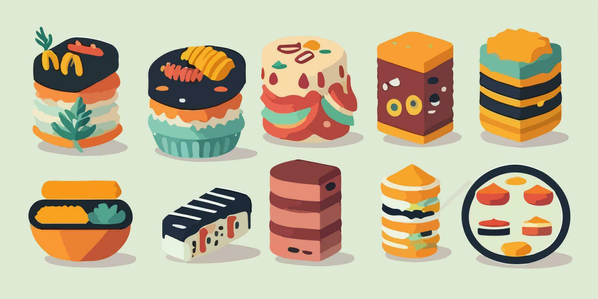 grillig sushi paradijs, levendig tekenfilm illustratie van een kleurrijk verspreiding vector