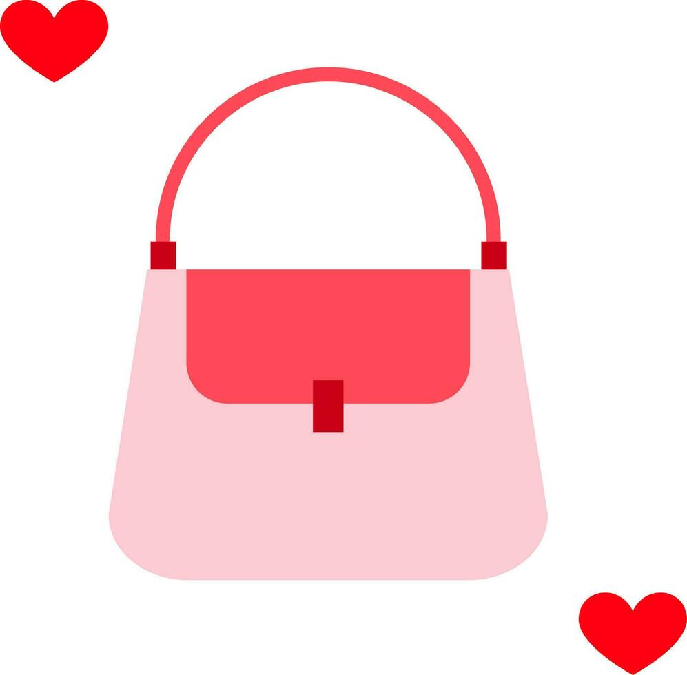 roze en rood Dames handtas met harten vlak icoon. vector
