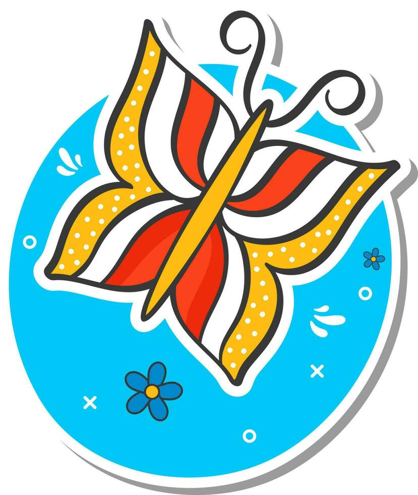 geïsoleerd vlinder met bloemen in sticker stijl. vector