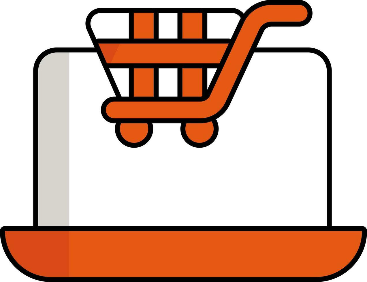 oranje en wit kleur boodschappen doen kar in laptop icoon. vector