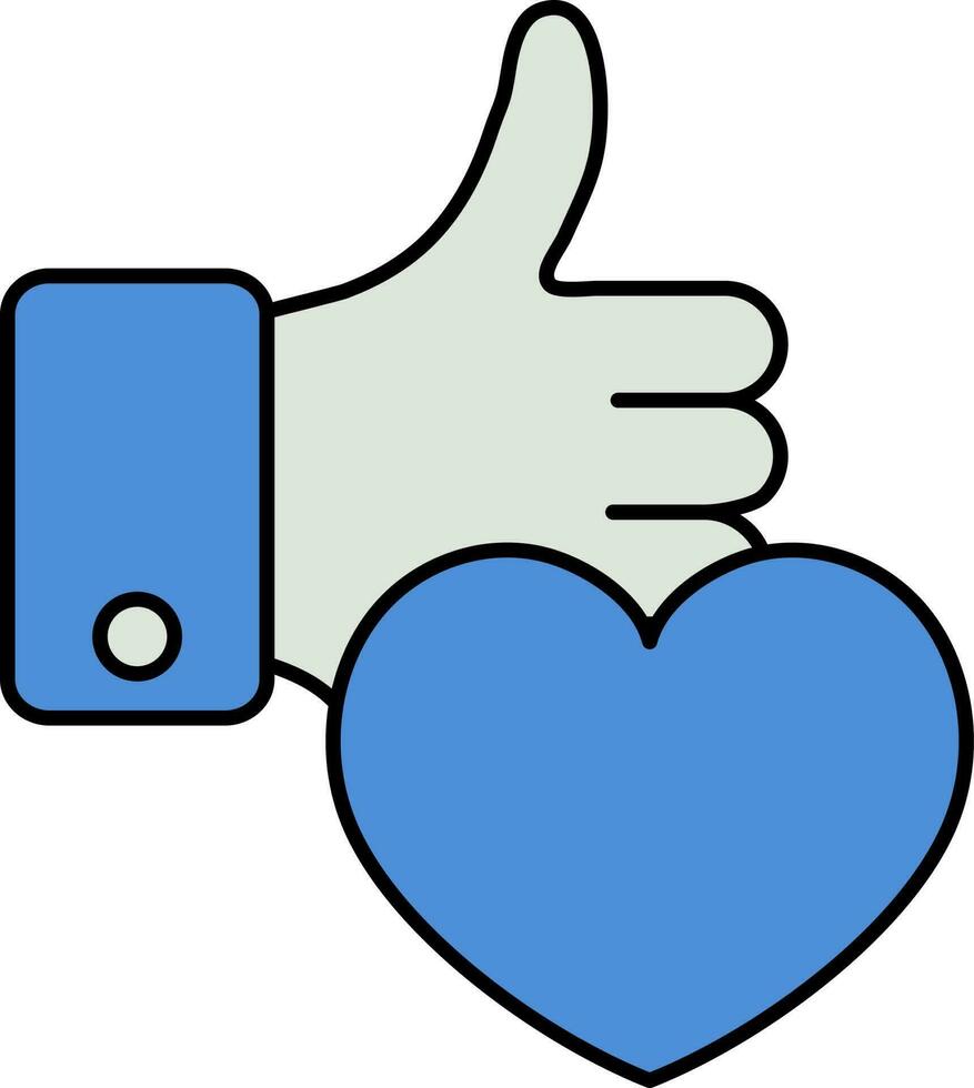 duim omhoog met hart icoon in blauw en grijs kleur. vector