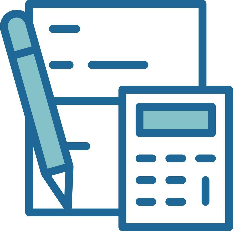 financieel papier met rekenmachine icoon in blauw en wit kleur. vector