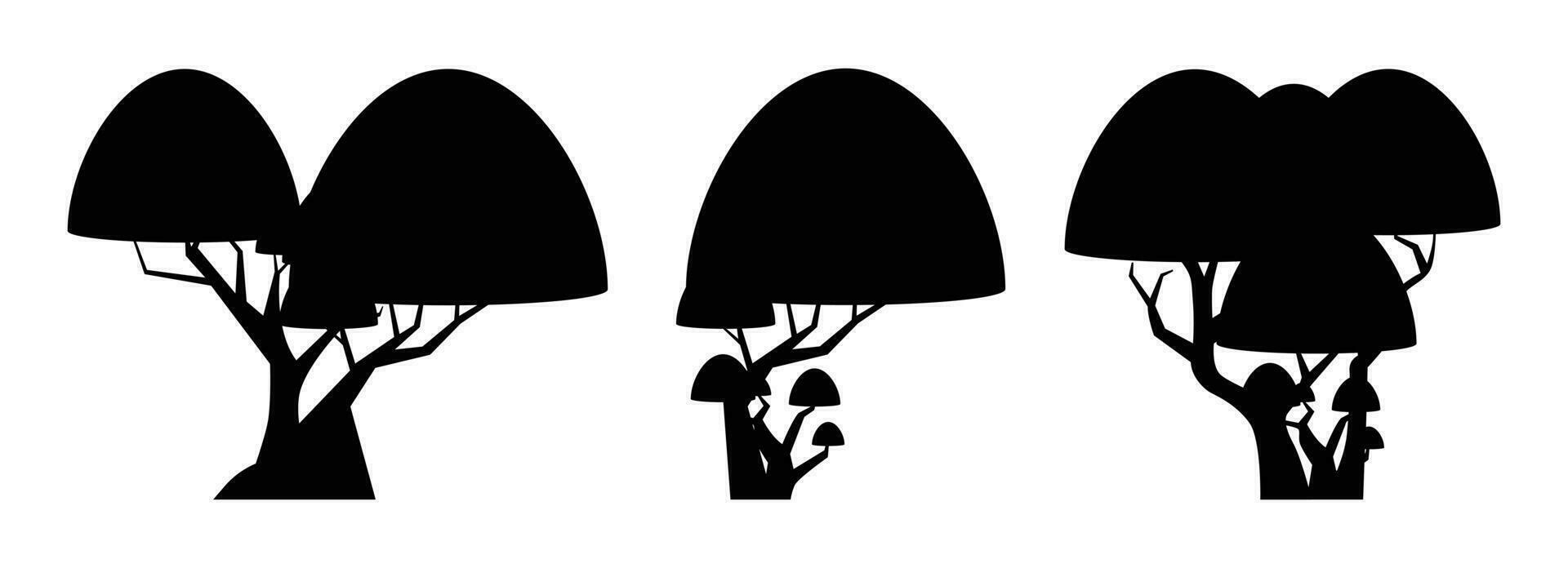 tekenfilm boom silhouet verzameling geïsoleerd Aan wit. Woud bomen vector illustratie