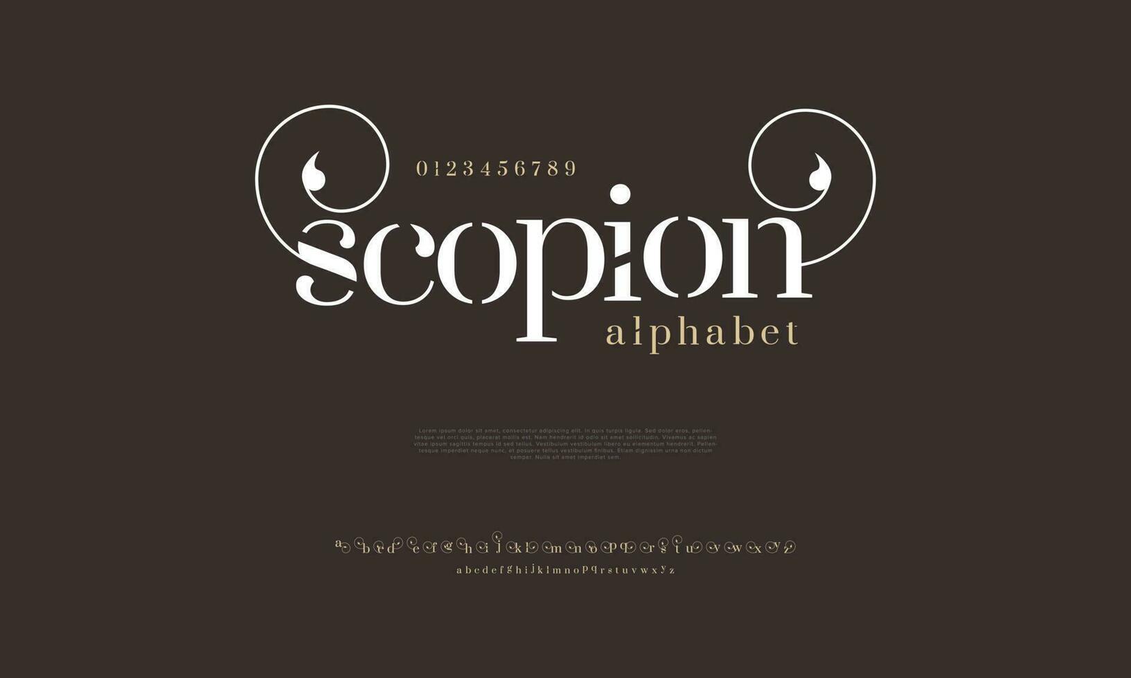 schorpioen abstract digitaal technologie logo doopvont alfabet. minimaal modern stedelijk fonts voor logo, merk enz. typografie lettertype hoofdletters kleine letters en nummer. vector illustratie